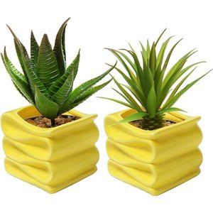 4 Inch Yellow Ceramic Indoor Plant Pot with Drainage Hole,Mini Modern Decorative